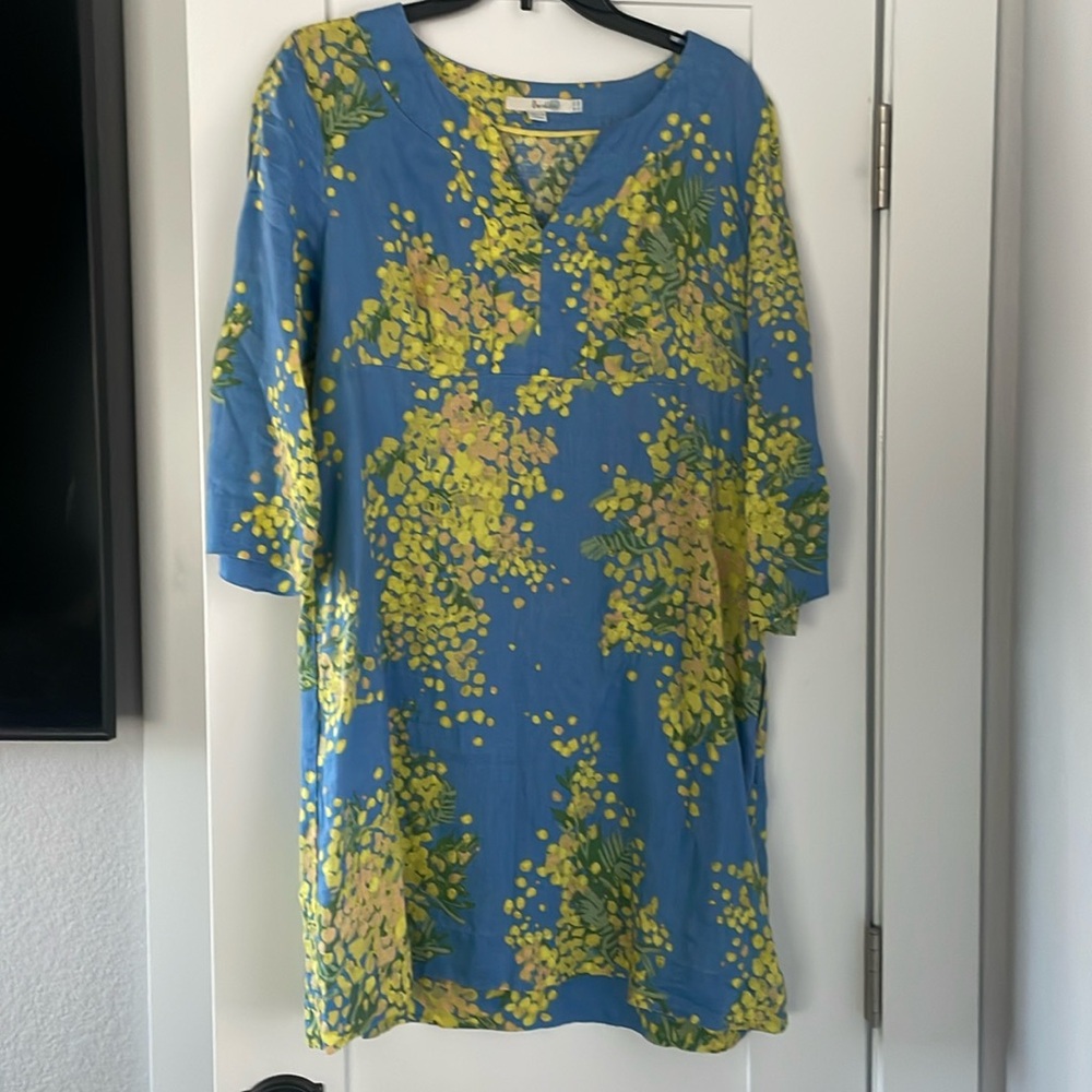 Boden Linen 3/4 Sleeve Empire Waist Shift Dress